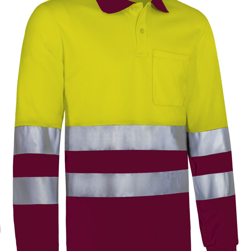 POVASNAAT Υψηλής ορατότητας L/S Polo SNAKE - Fluo Κίτρινο-Μαόνι Μπορντό