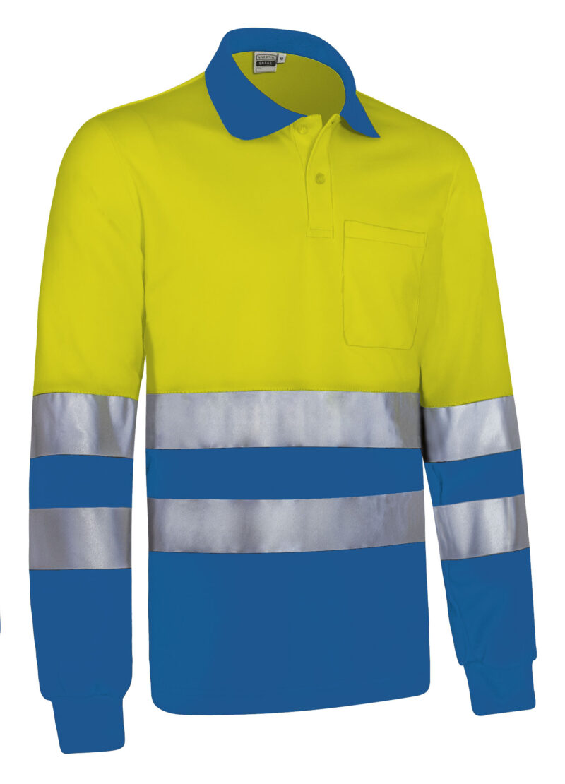 POVASNAAY Υψηλής ορατότητας L/S Polo SNAKE - Fluo Κίτρινο-Ρουά Μπλε