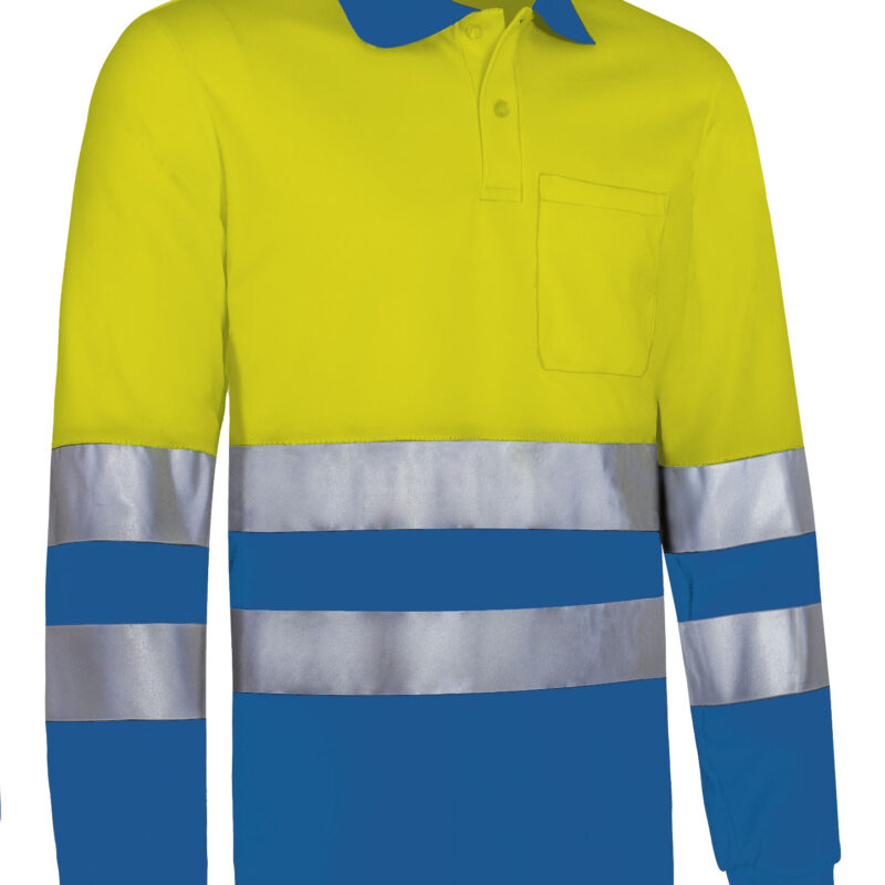 Υψηλής ορατότητας L/S Polo  SNAKE - Fluo Κίτρινο-Ρουά Μπλε