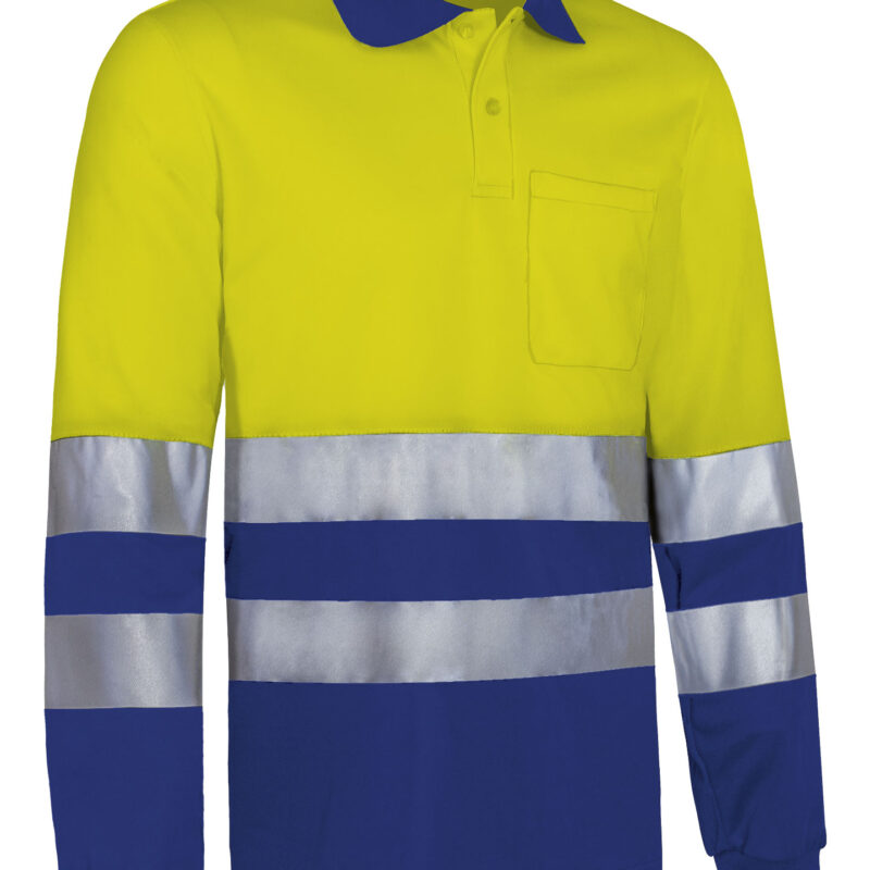 Υψηλής ορατότητας L/S Polo  SNAKE - Fluo Κίτρινο-Bluish Μπλε
