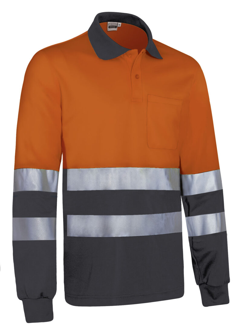 POVASNANG Υψηλής ορατότητας L/S Polo SNAKE - Fluo Πορτοκαλί-Charcoal Γκρι