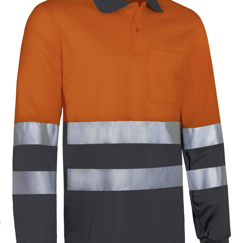 POVASNANG Υψηλής ορατότητας L/S Polo SNAKE - Fluo Πορτοκαλί-Charcoal Γκρι