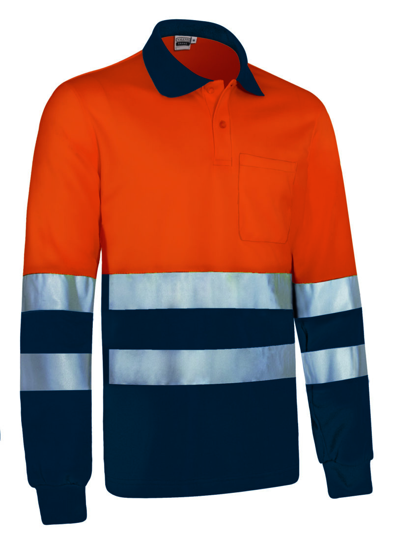 POVASNANM Υψηλής ορατότητας L/S Polo SNAKE - Fluo Πορτοκαλί-Orion Μπλε σκούρο Μπλε