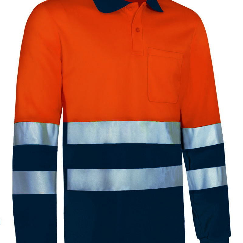 Υψηλής ορατότητας L/S Polo  SNAKE - Fluo Πορτοκαλί-Orion Μπλε σκούρο Μπλε