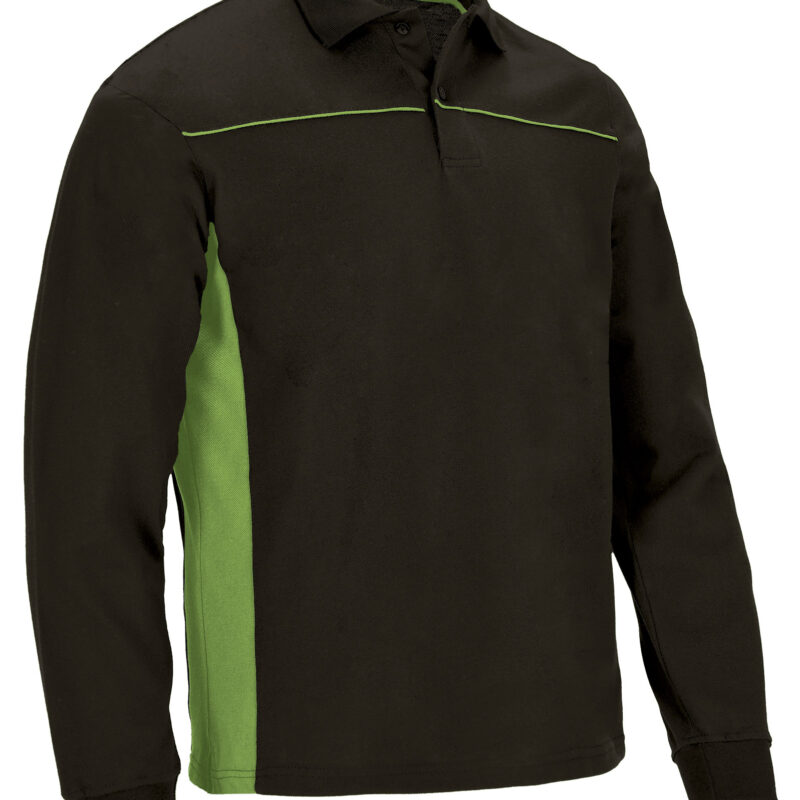 POVATHLNV Μακρυμάνικο Polo Shirt THUNDER - Μαύρο-Μήλο Πράσινο