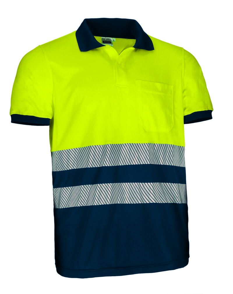 POVATHRAM Υψηλής ορατότητας S/S Polo Shirt THURSO - Fluo Κίτρινο-Orion Μπλε σκούρο Μπλε