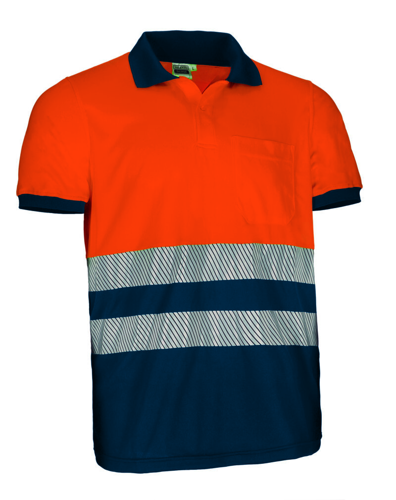 POVATHRNM Υψηλής ορατότητας S/S Polo Shirt THURSO - Fluo Πορτοκαλί-Orion Μπλε σκούρο Μπλε