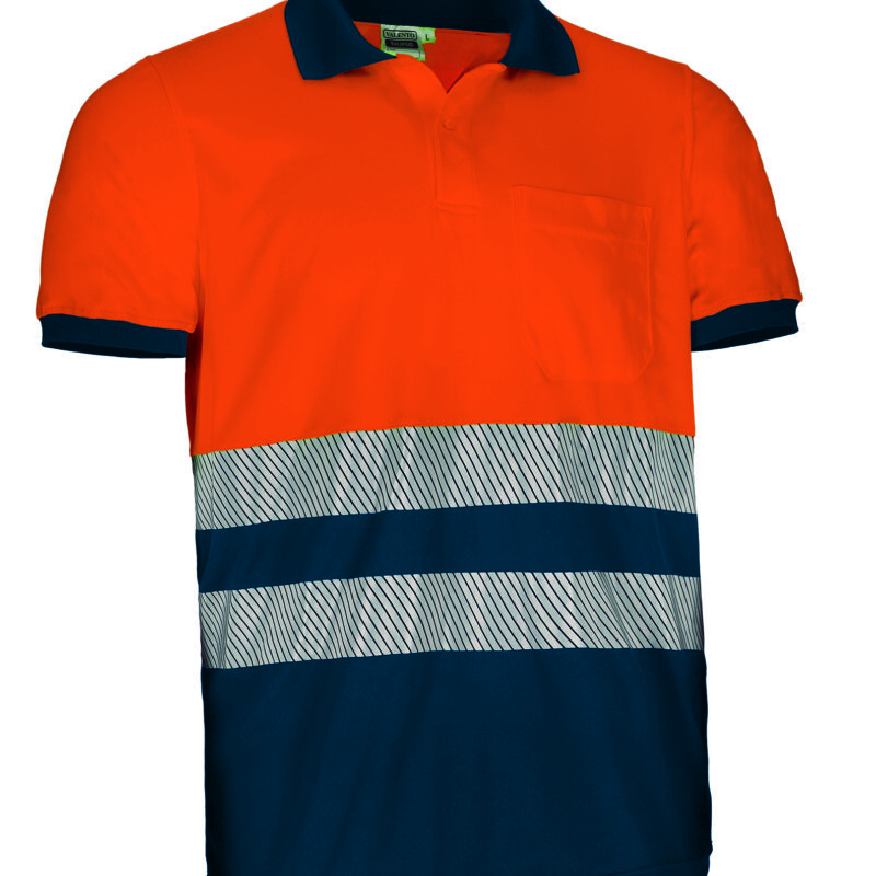 Υψηλής ορατότητας S/S Polo Shirt THURSO - Fluo Πορτοκαλί-Orion Μπλε σκούρο Μπλε