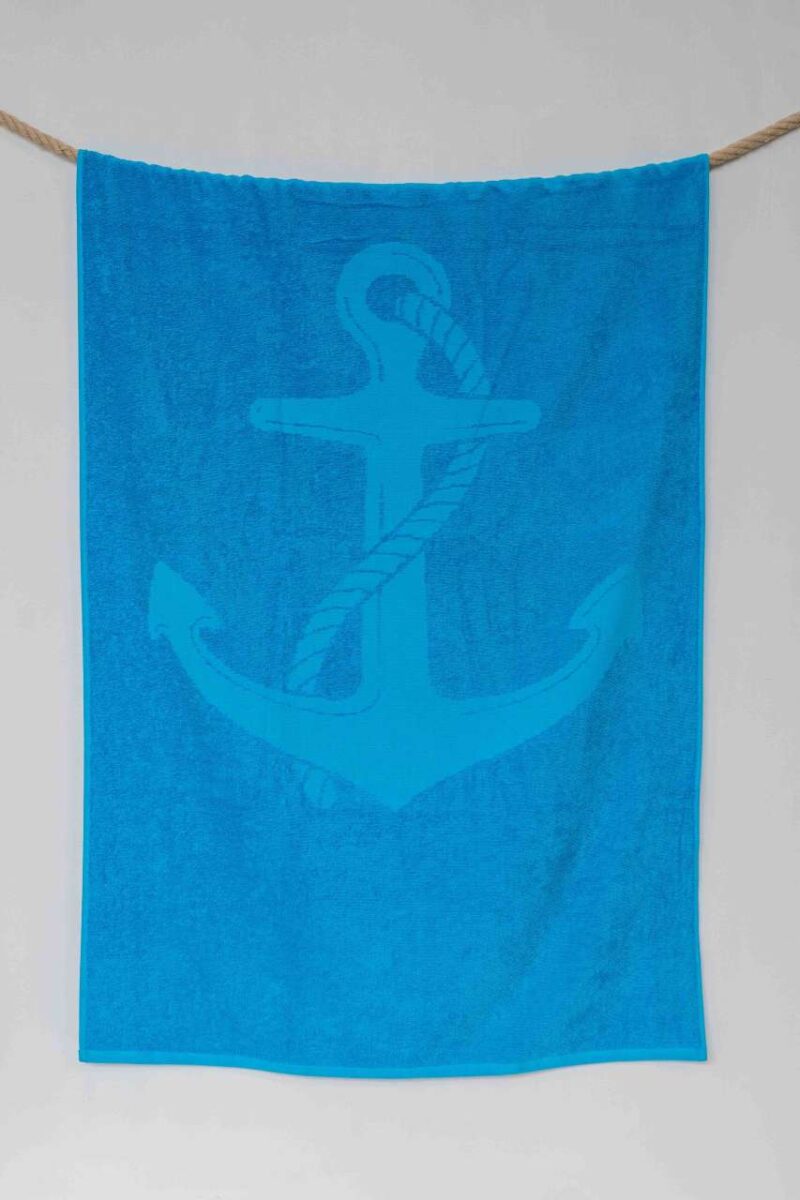 ol3020-caribbean_blue-a1 OLIMA «ANCHOR» JACQUARD BEACH TOWEL - Μπλε Καραϊβικής