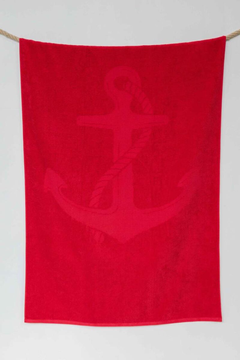 OLIMA «ANCHOR» JACQUARD BEACH TOWEL - Chilli Red