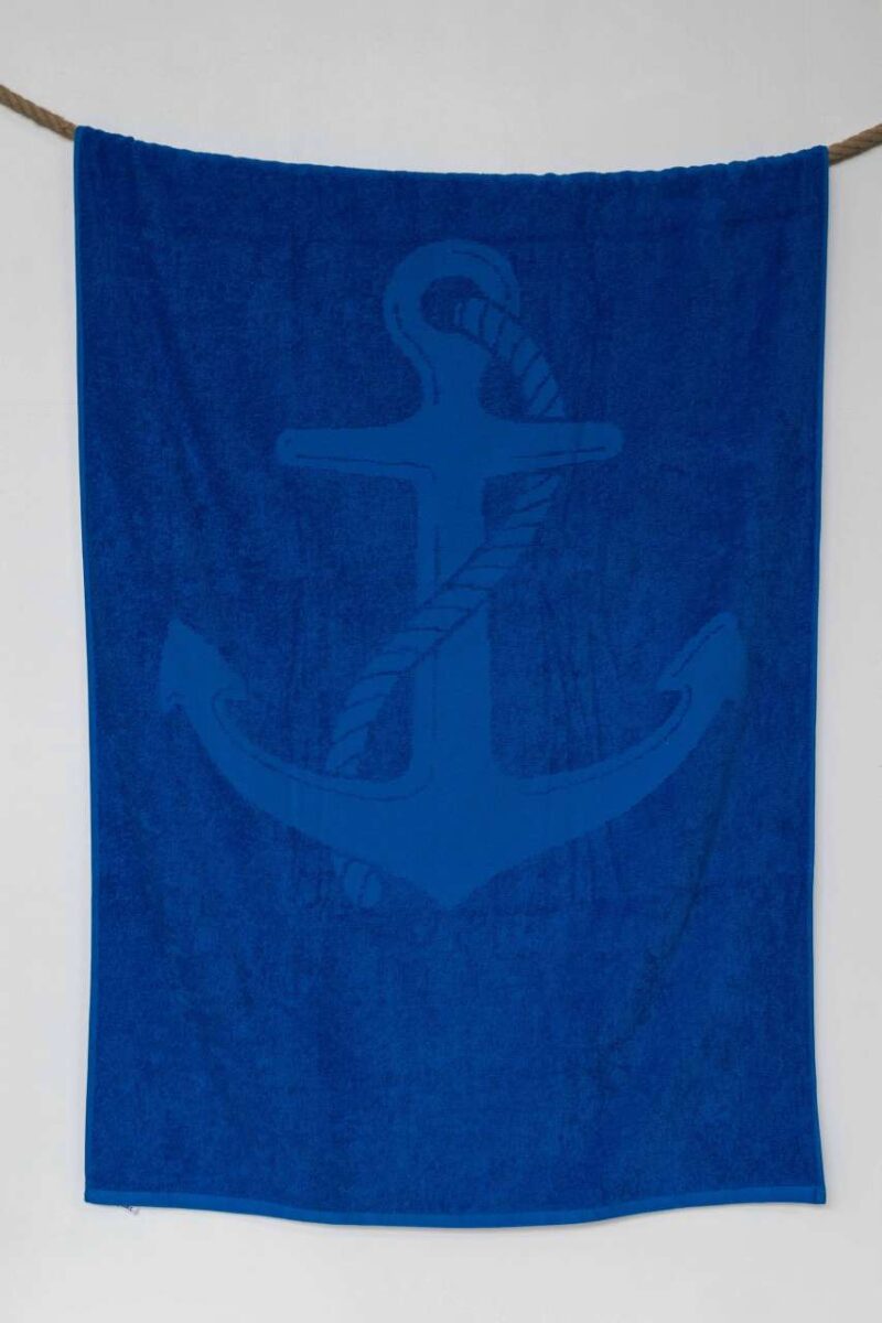 ol3020-royal-a1 OLIMA «ANCHOR» JACQUARD BEACH TOWEL - βασιλικό μπλε