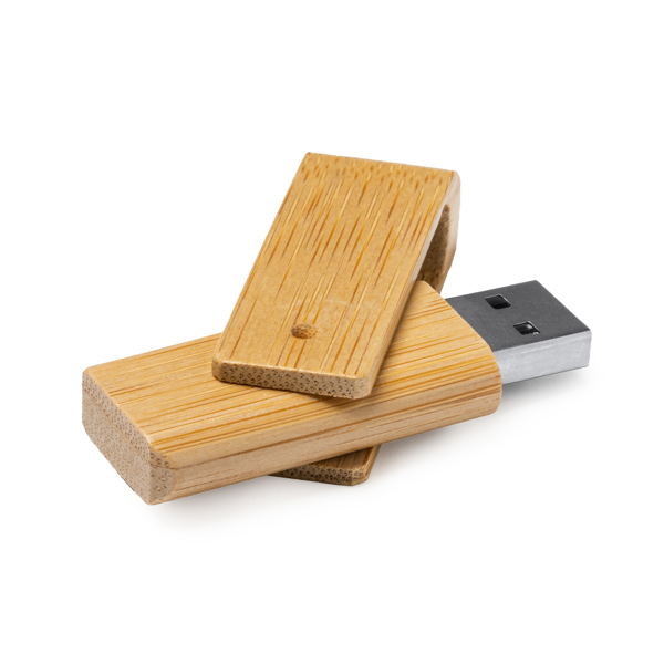 PERCY — Μνήμη USB με σώμα και περιστρεφόμενο κλιπ από φυσικό μπαμπού