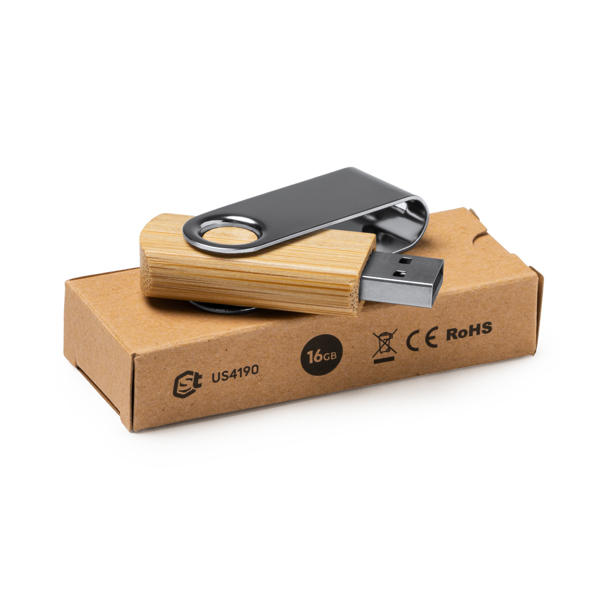 4190_999_3_2 ULDON — USB stick με σώμα αό φυσικό μπαμπού και μεταλλικό περιστρεφόμενο κλιπ