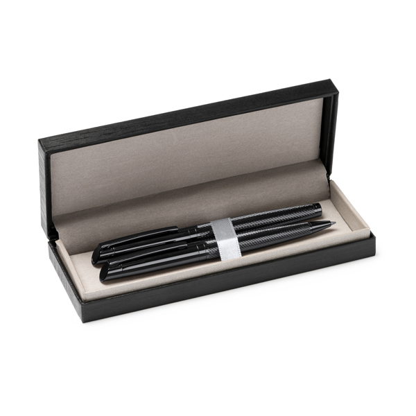 REYDON — Elegant twist roller pen and propelling pencil set, in a dark steel design