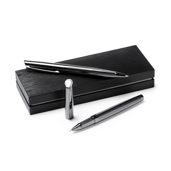 7993_02_3_2 REYDON — Elegant twist roller pen and propelling pencil set, in a dark steel design