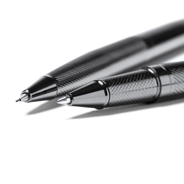 7993_02_3_3 REYDON — Elegant twist roller pen and propelling pencil set, in a dark steel design