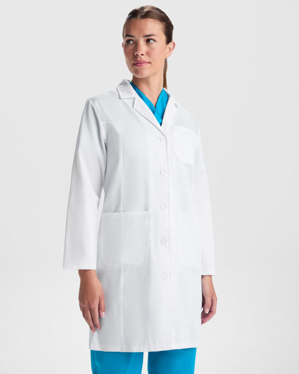 9093_01_1_1 VACCINE WOMAN — Γυναικεία εργαστηριακή ρόμπα με πέτο